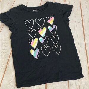 Jumping Beans Black Flutter Sleeve Tee with Colorful Striped Hearts
